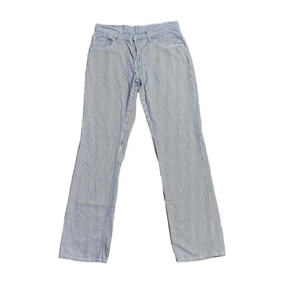 Levis 511 Slim Straight Pants Size 30x31 Navy Blue White Stripes Mid Rise - Picture 1 of 9